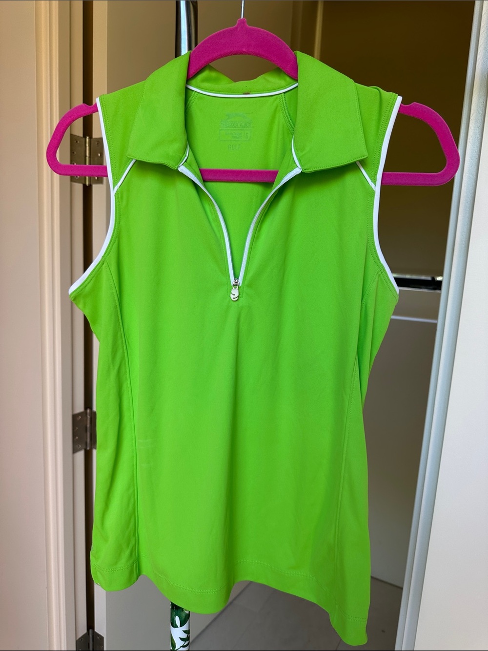 Small Slazenger Lime Green Sleeveless Polo Tank Top with Zip Collar